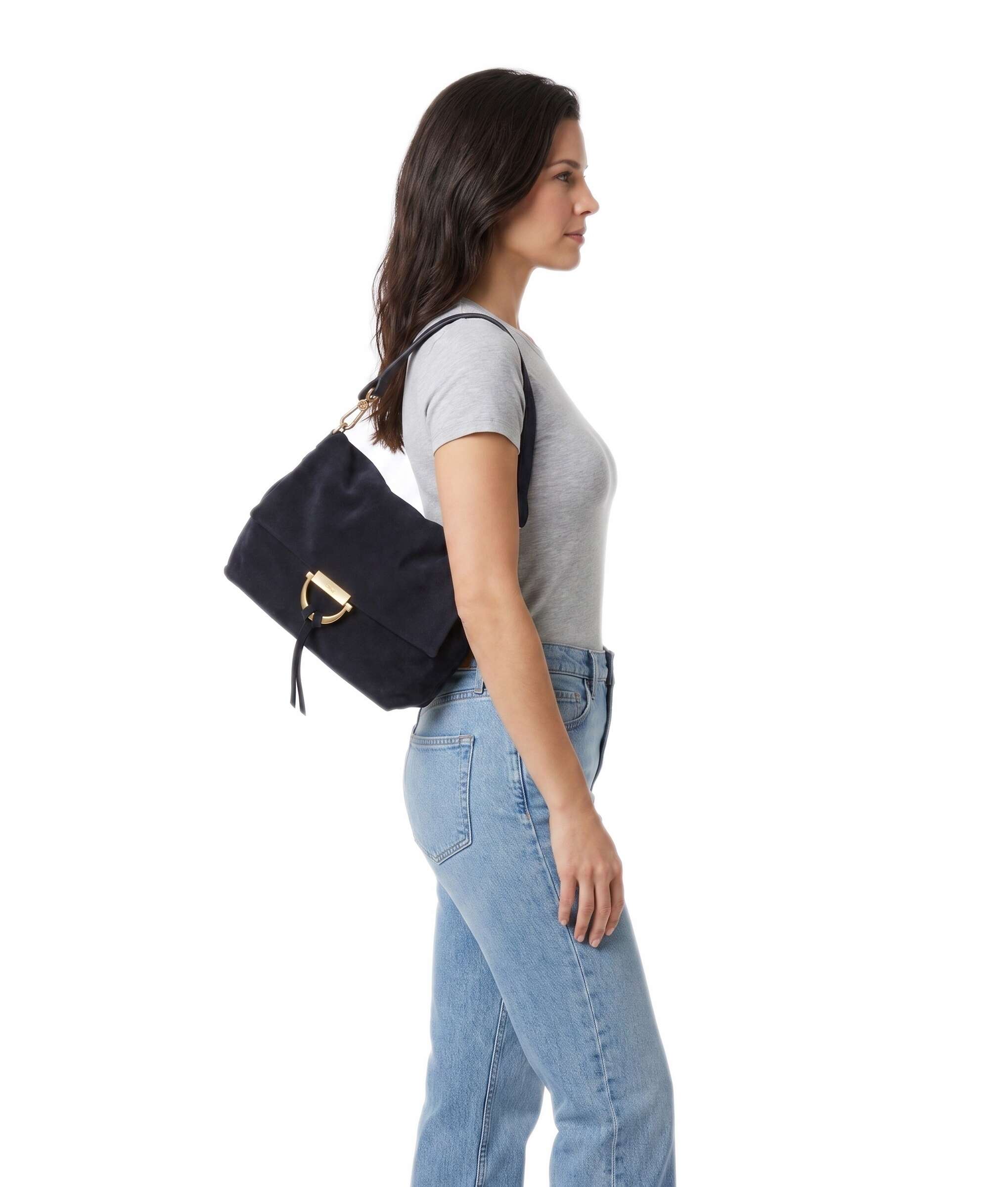 Abro Suede Temi Medium Borsa a spalla navy - Image 3