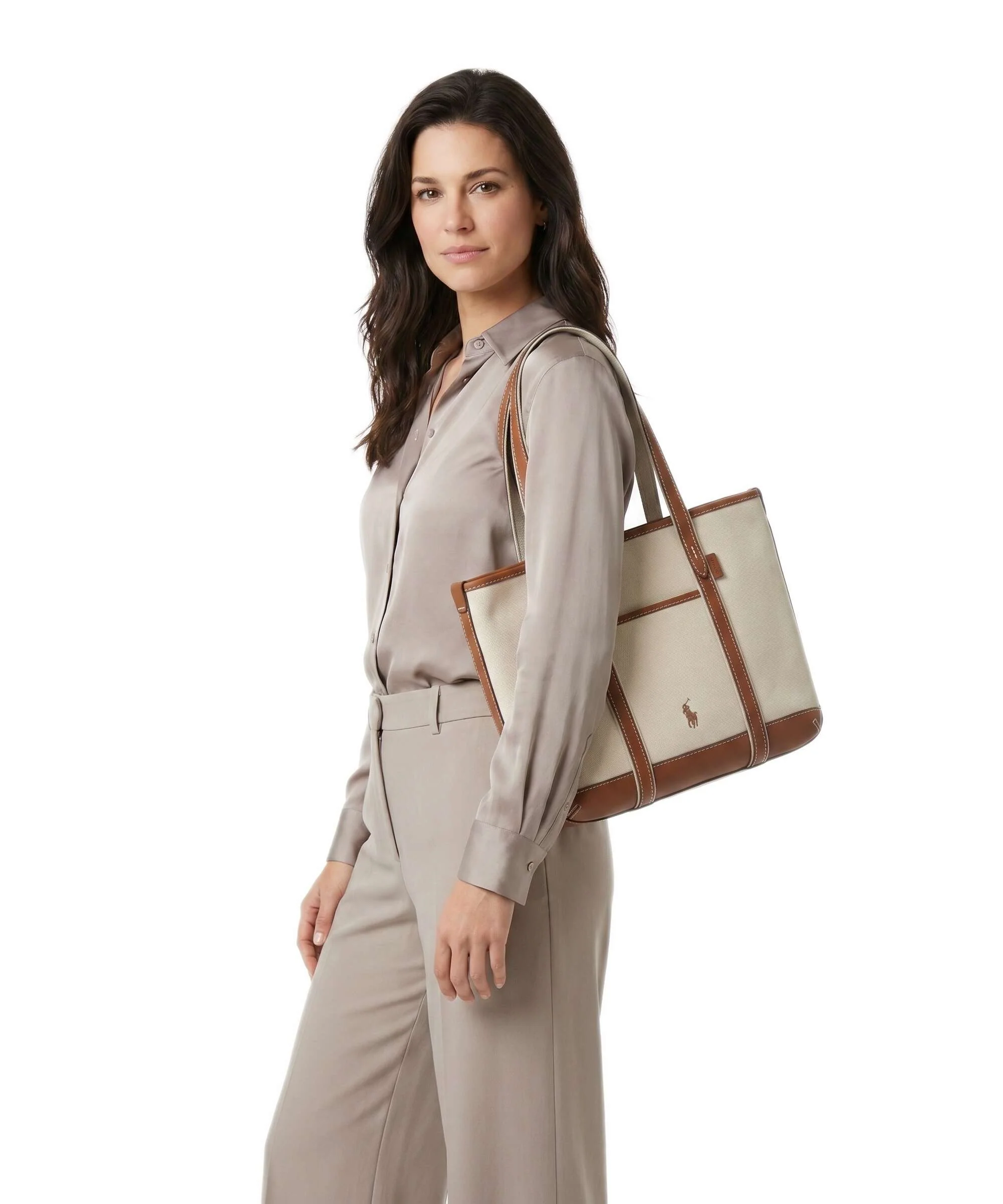 Polo Ralph Lauren Canvas Small Borsa shopper ecru/cuoio - Image 3